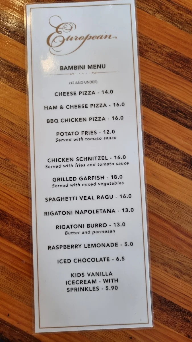 Menu, European Cafe
