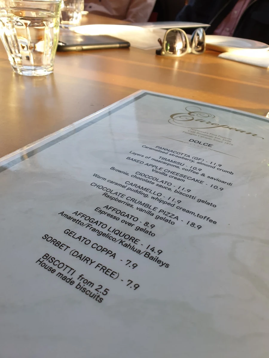 Menu, European Cafe