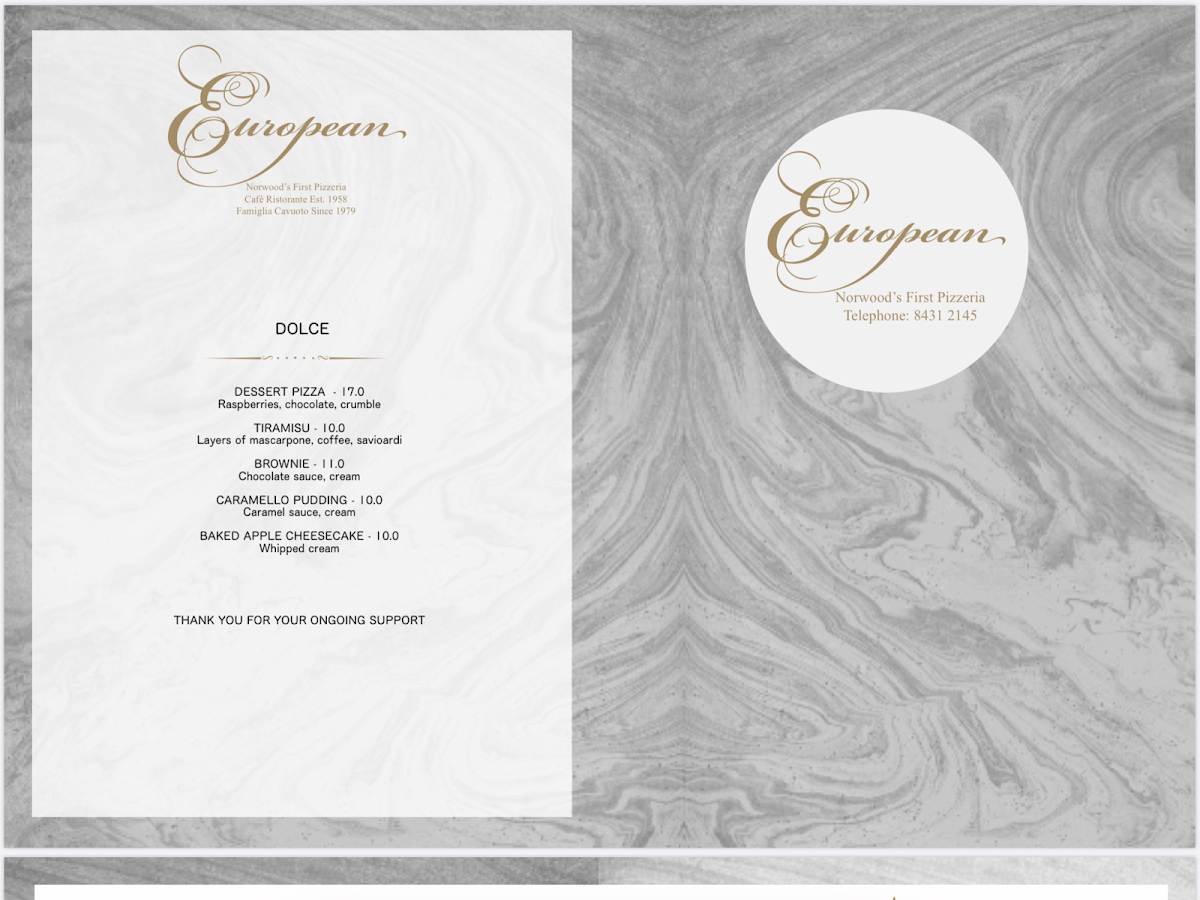 Menu, European Cafe