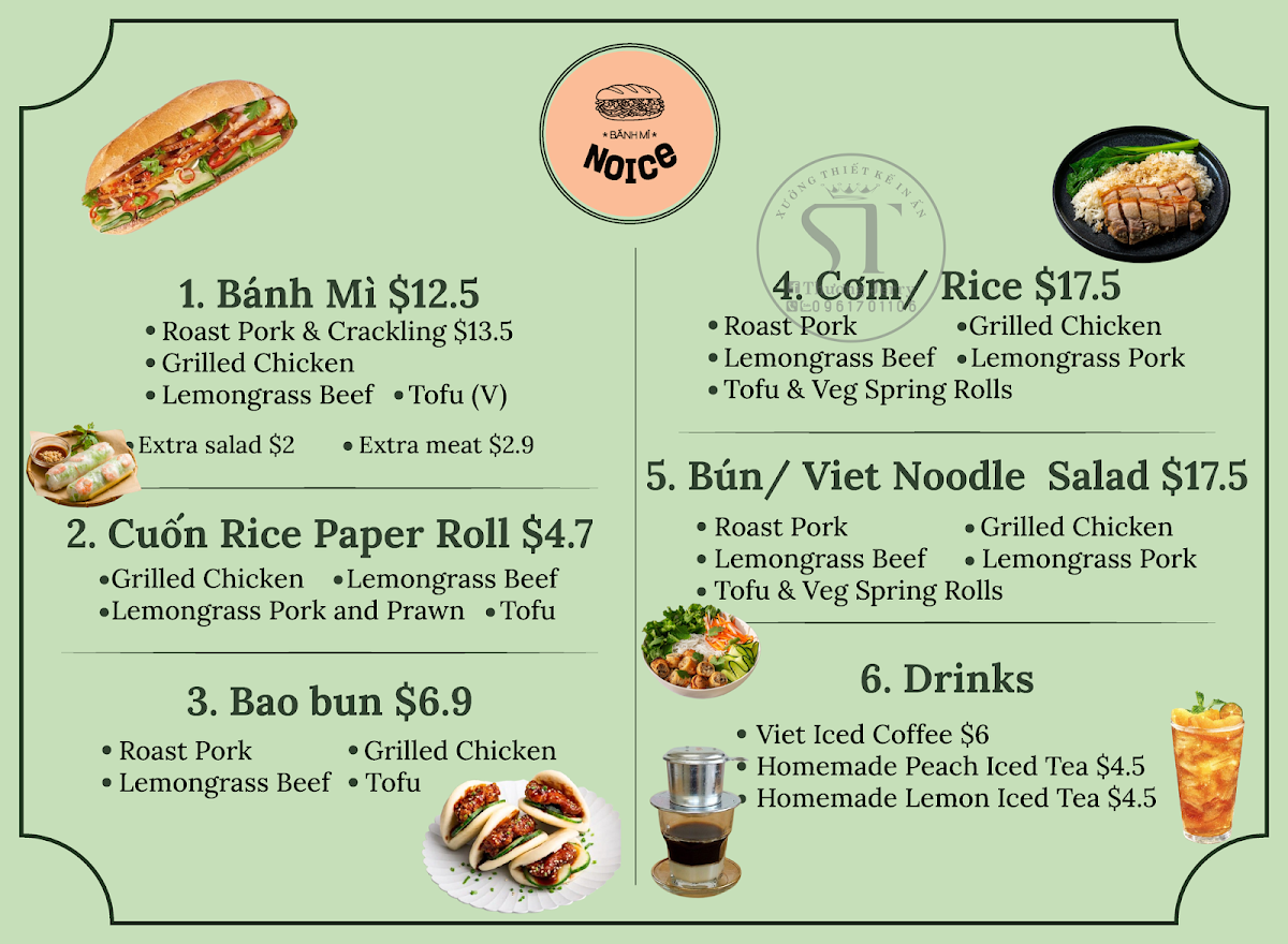 Menu, Banh mi noice