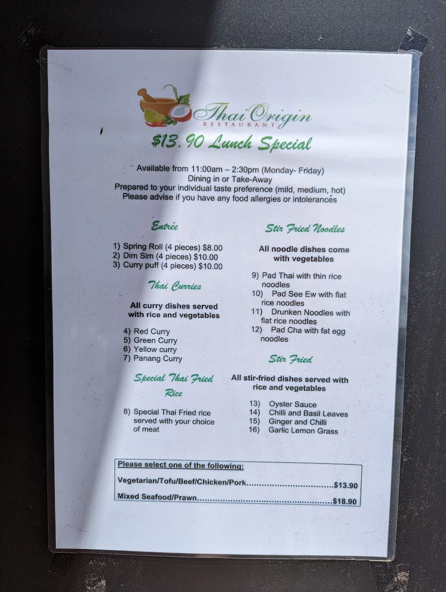 Menu, Thai Origin
