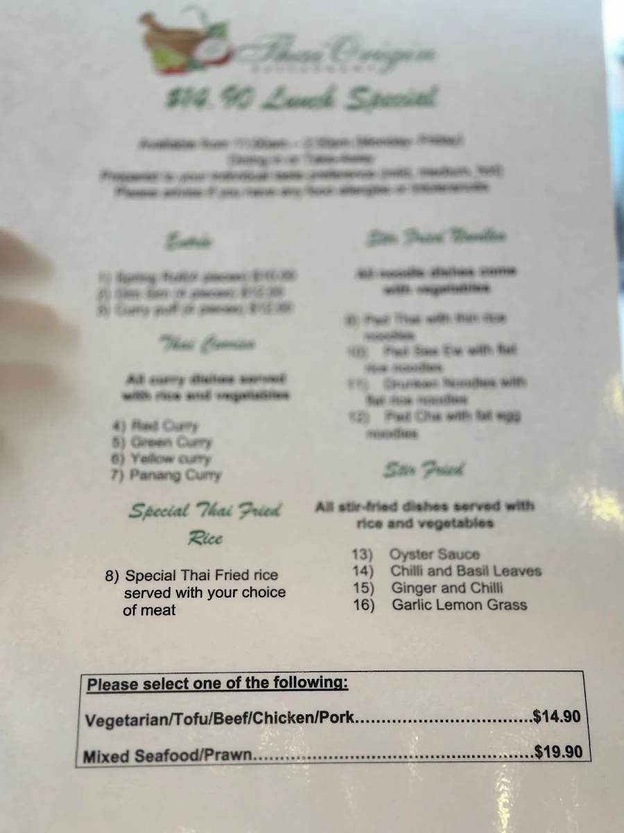 Menu, Thai Origin