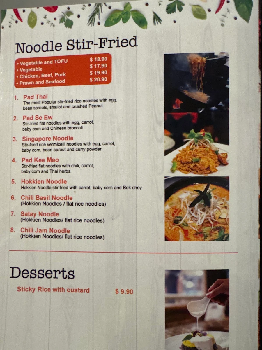 Menu, Kempsey Bangkok Sister