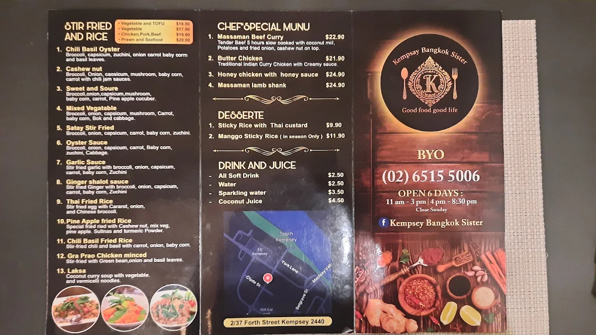 Menu, Kempsey Bangkok Sister