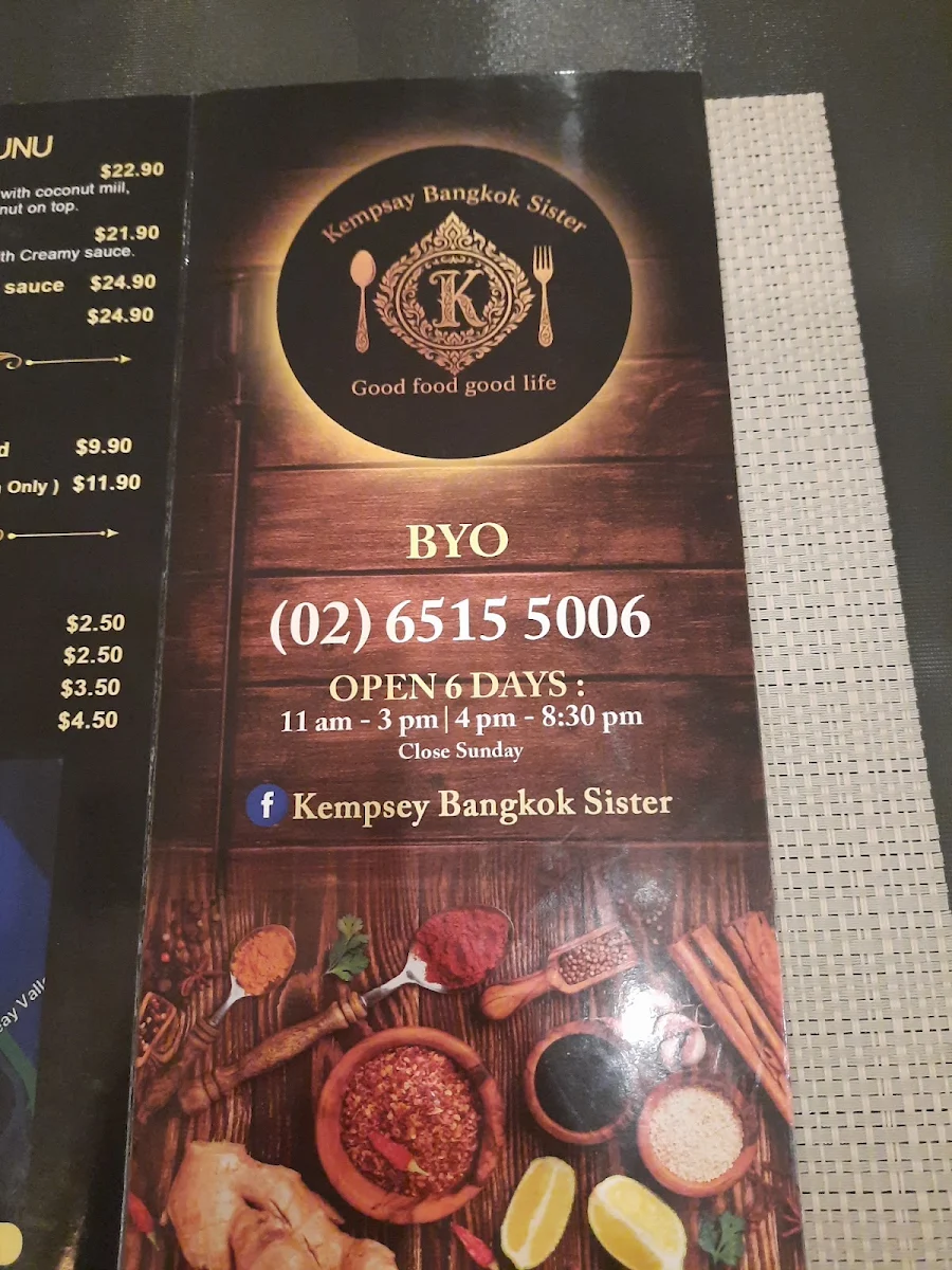 Menu, Kempsey Bangkok Sister