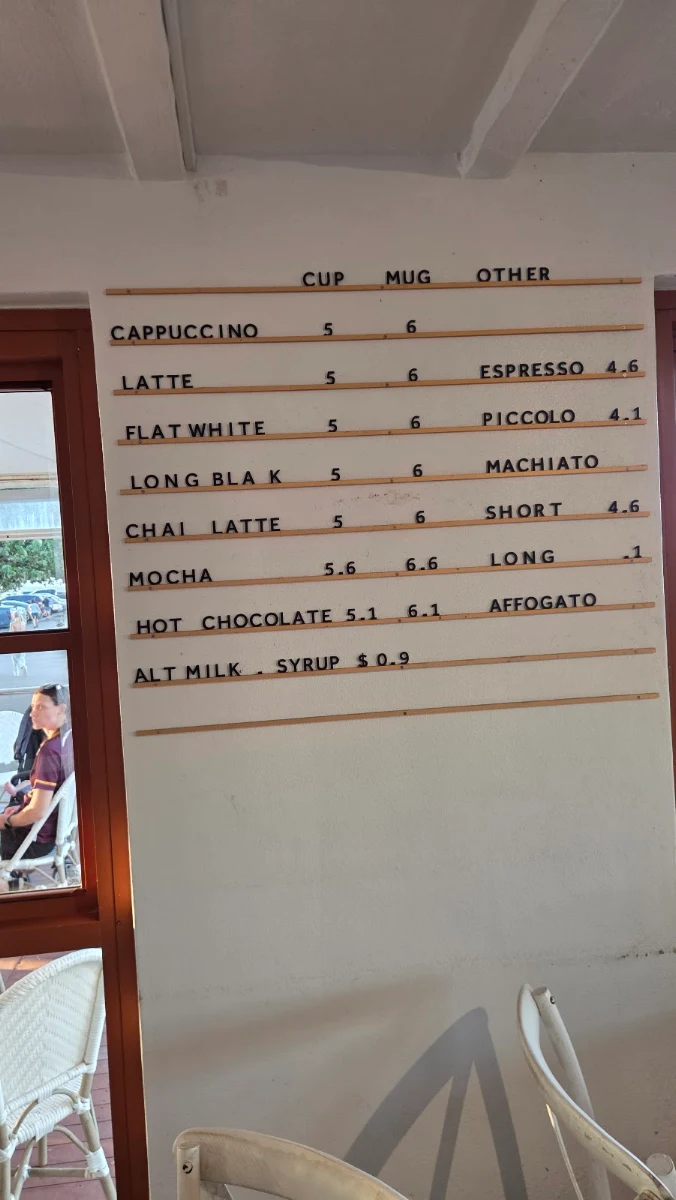 Menu, Lighthouse cafe