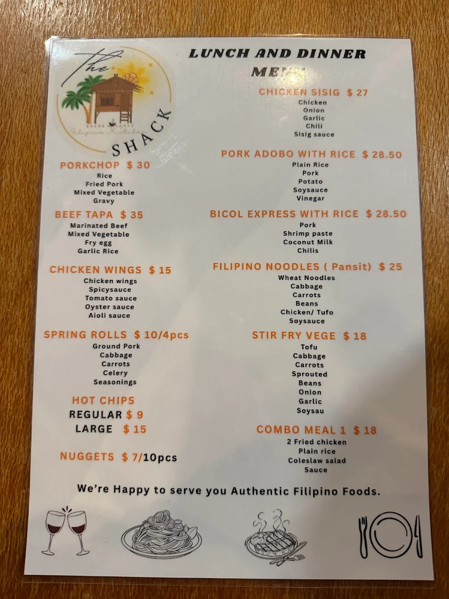 Menu, The Shack Exmouth