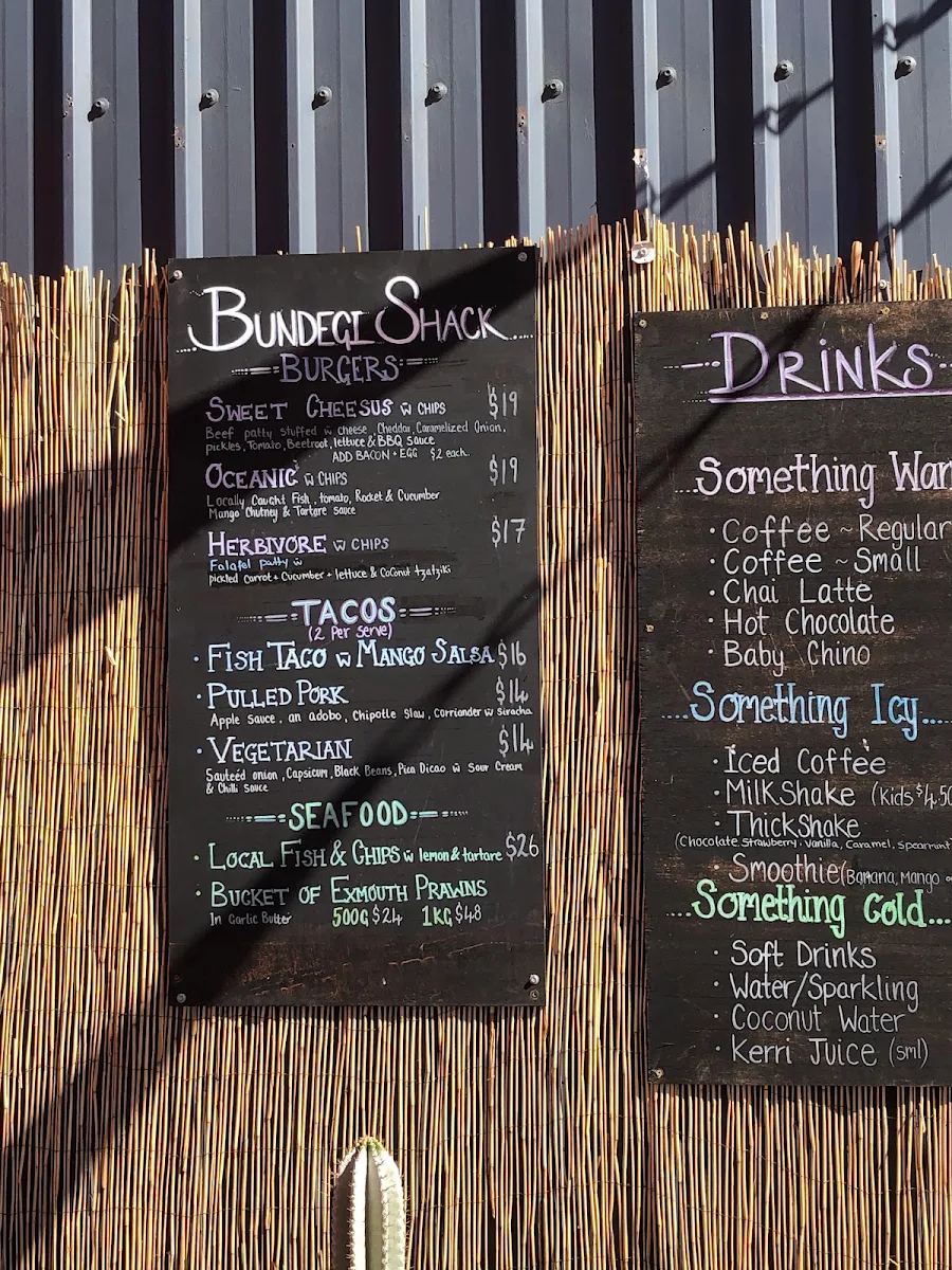 Menu, The Shack Exmouth