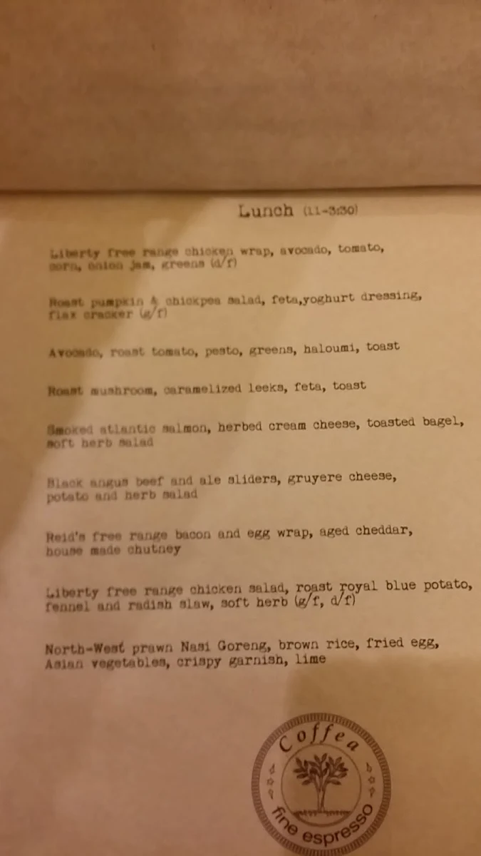 Menu, Coffea Espresso Bar