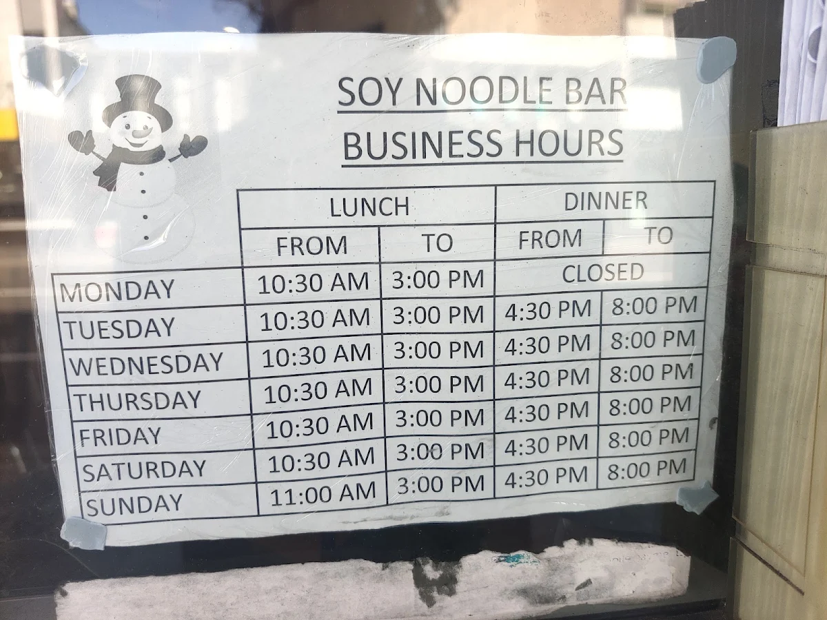 Menu, Soy Noodle Bar