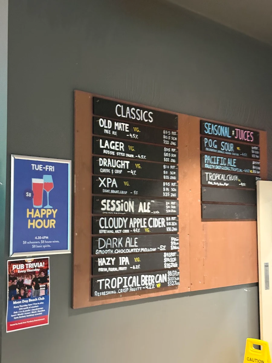 Menu, Moon Dog Beach Club
