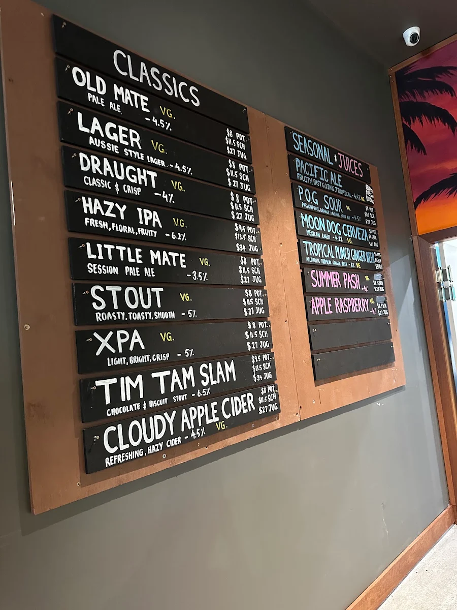 Menu, Moon Dog Beach Club