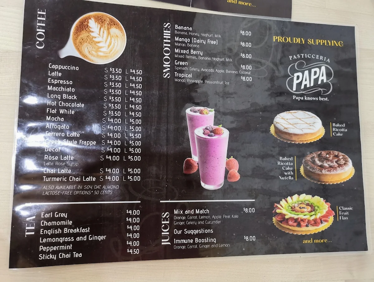 Menu, Valentina Rose Cafe