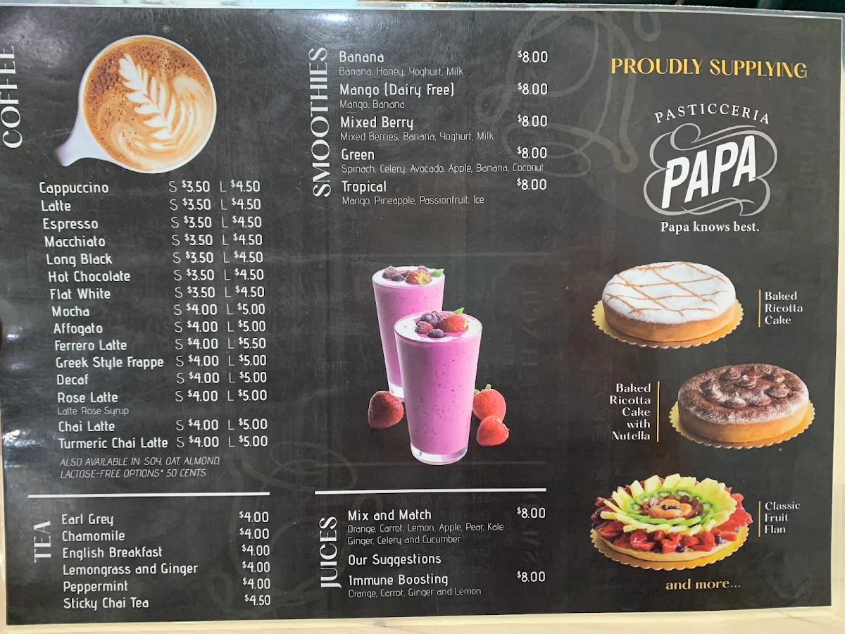 Menu, Valentina Rose Cafe