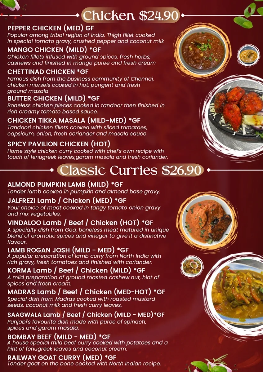 Menu, The Grand Pavilion - Indian Restaurant in Umina Beach - Best Indian Food