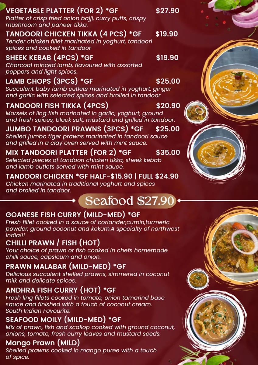 Menu, The Grand Pavilion - Indian Restaurant in Umina Beach - Best Indian Food