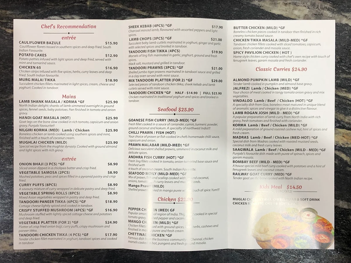 Menu, The Grand Pavilion - Indian Restaurant in Umina Beach - Best Indian Food