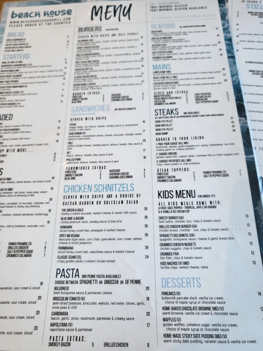 Menu, Beach House Bar & Grill Browns Plains