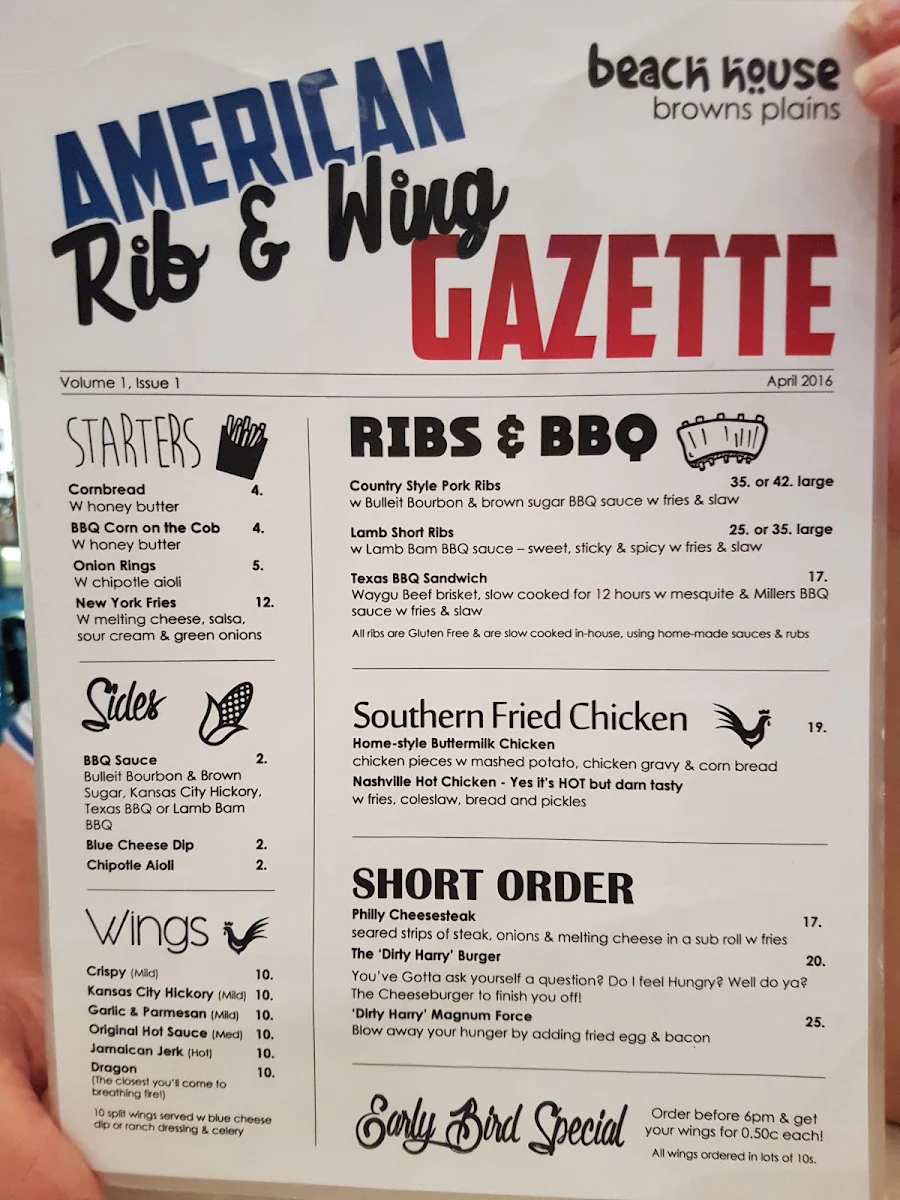 Menu, Beach House Bar & Grill Browns Plains