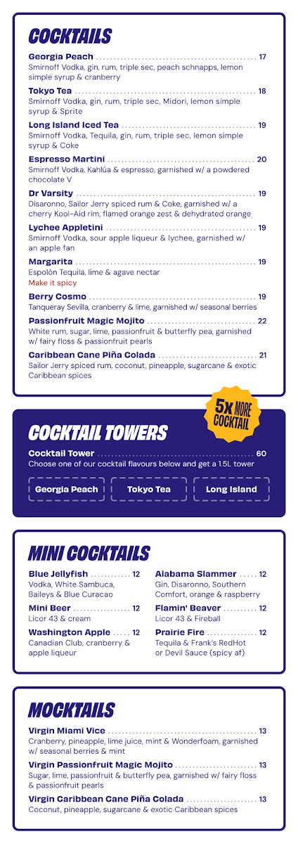 Menu, Varsity Joondalup