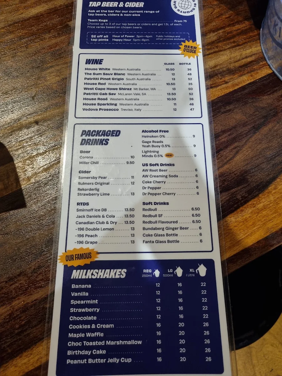 Menu, Varsity Joondalup