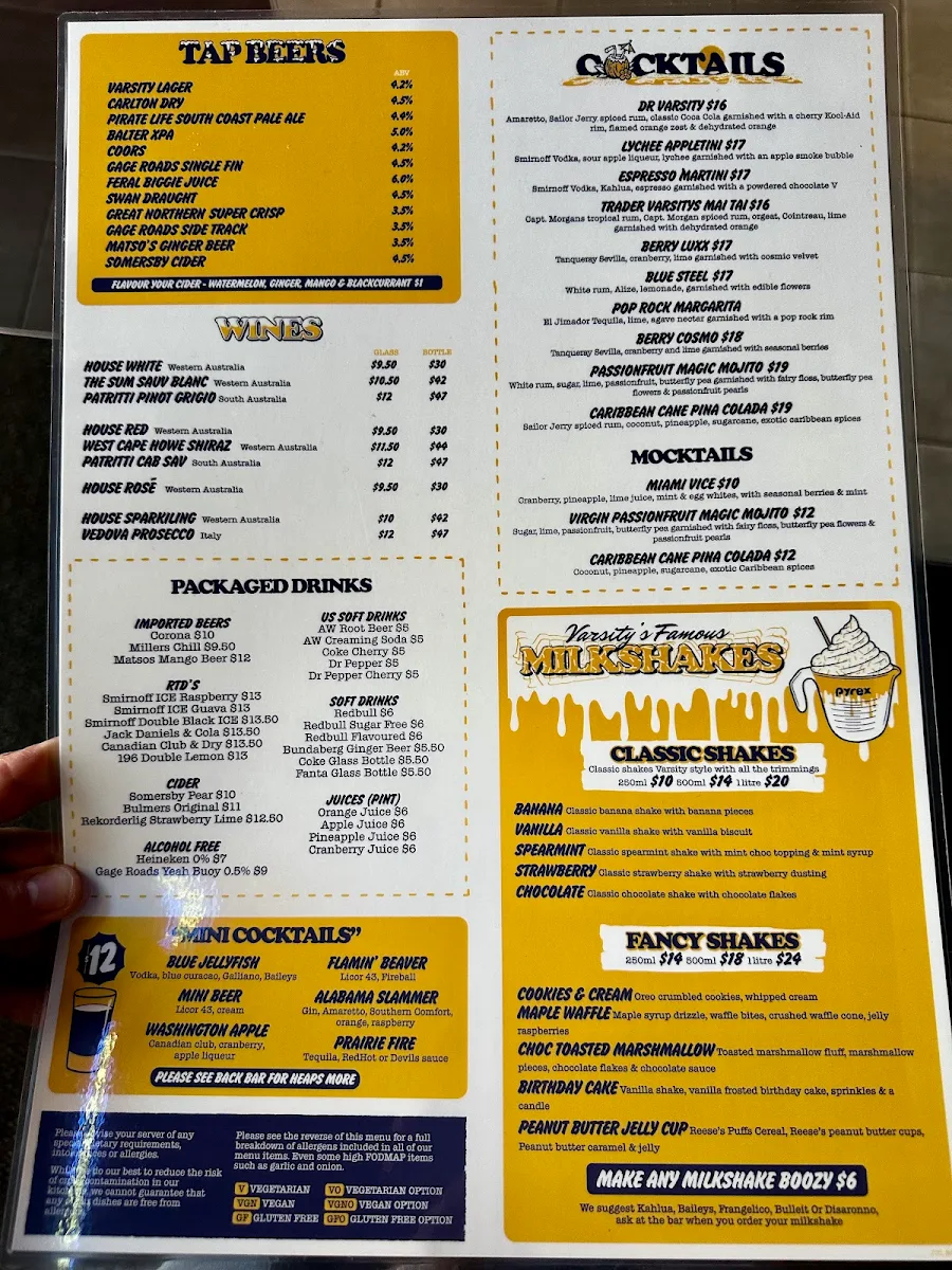 Menu, Varsity Joondalup
