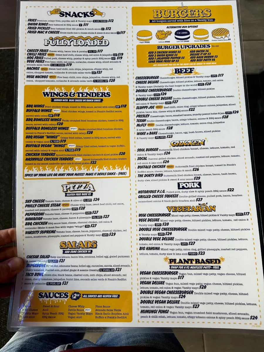 Menu, Varsity Joondalup