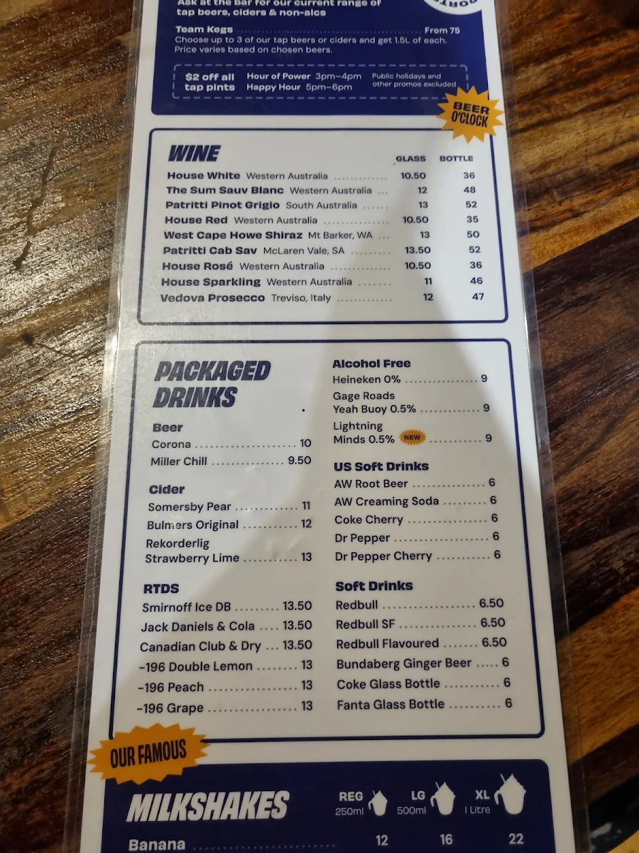 Menu, Varsity Joondalup