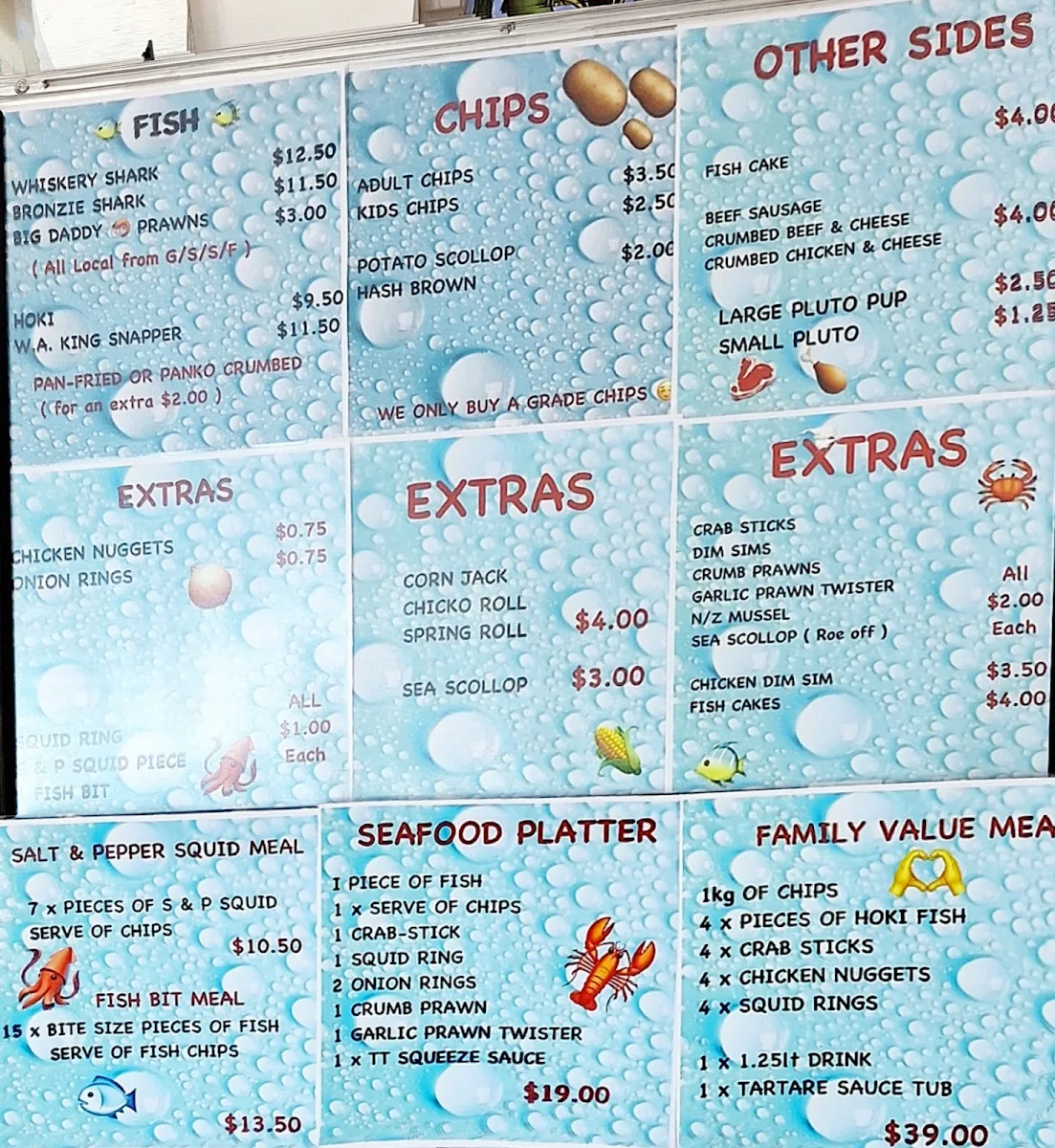Menu, Moby Dicks Fish and Chips