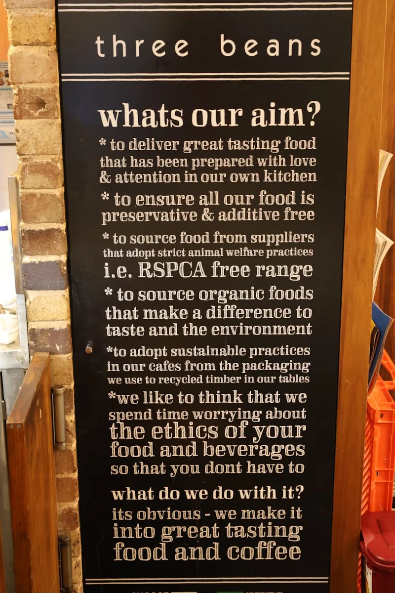 Menu, Three Beans Met Centre