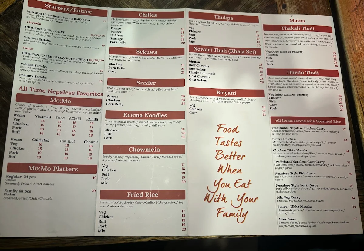 Menu, Mokshya Lounge and Bar
