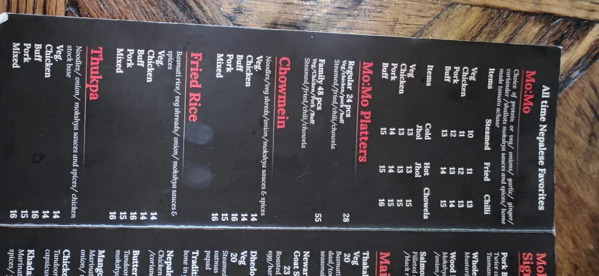 Menu, Mokshya Lounge and Bar