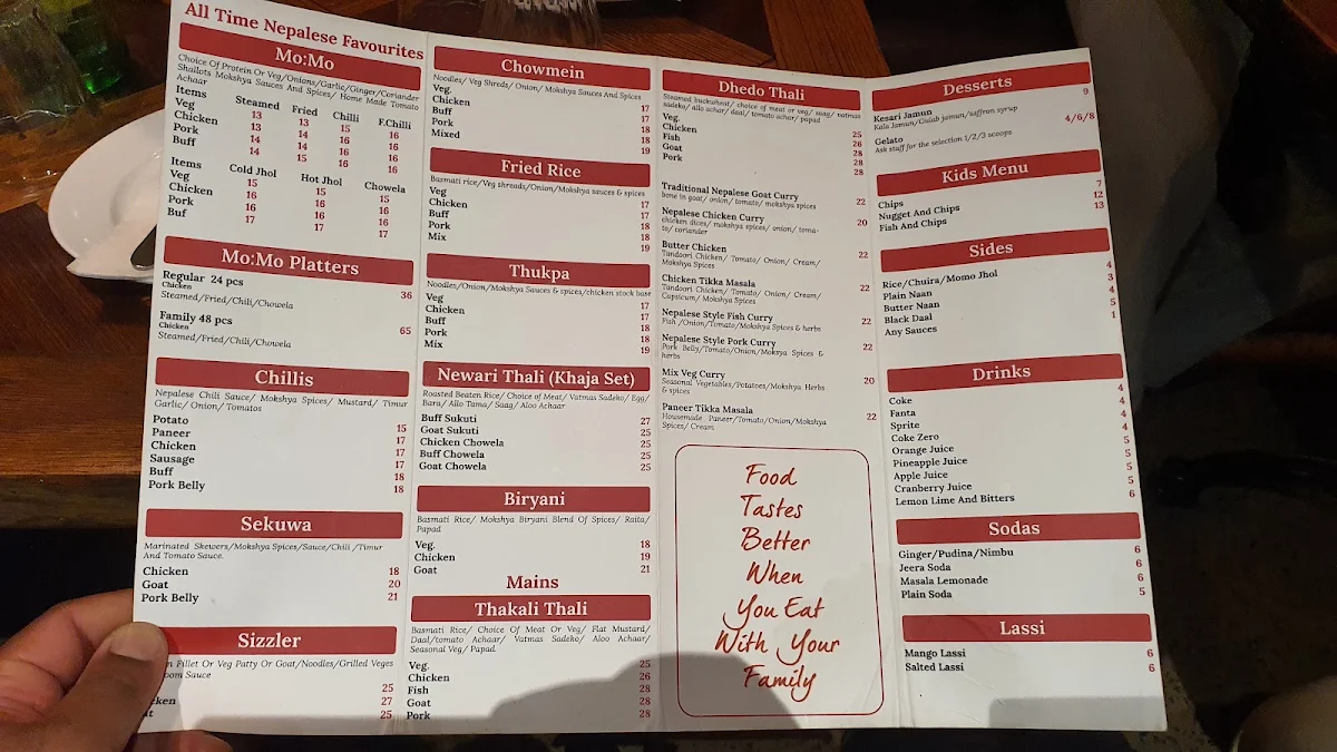 Menu, Mokshya Lounge and Bar