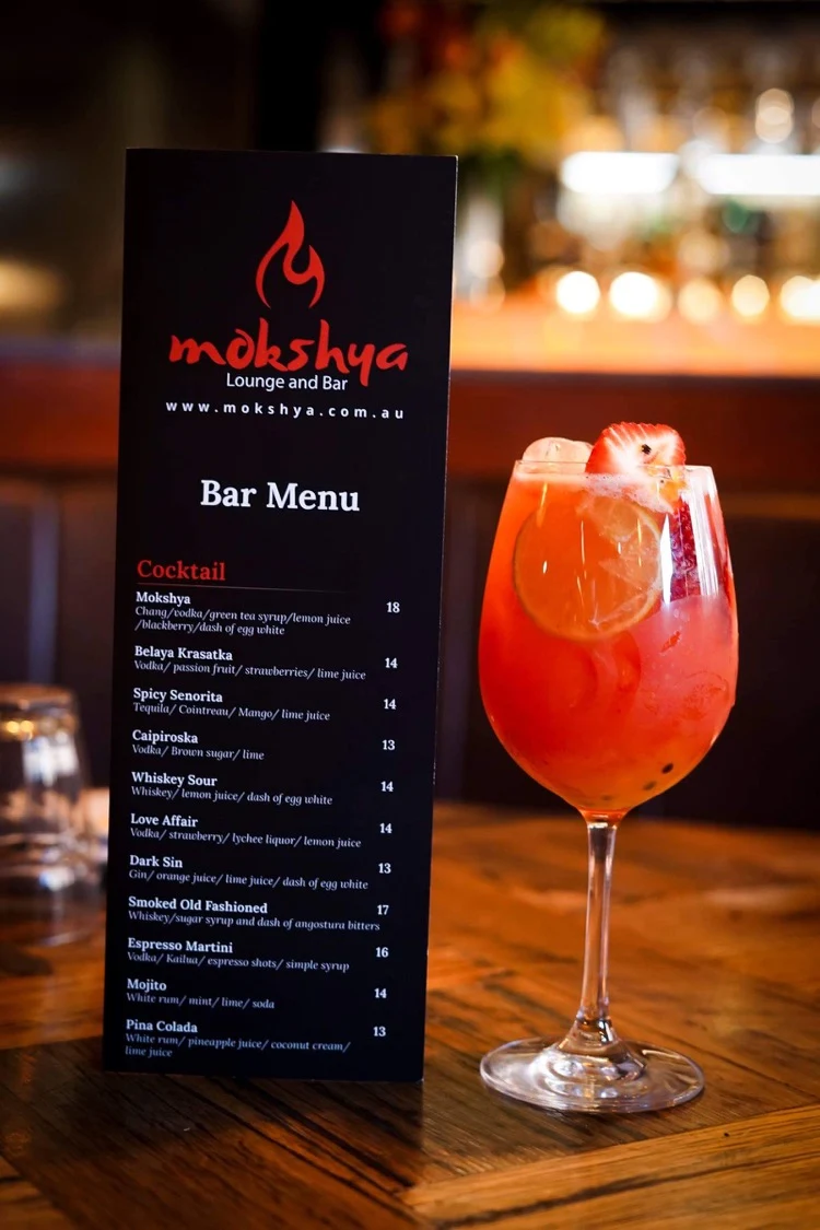 Menu, Mokshya Lounge and Bar
