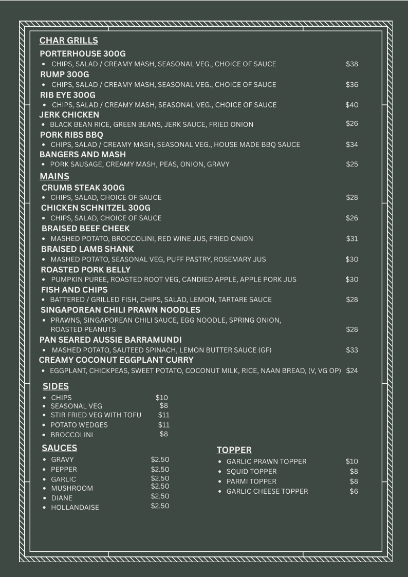 Menu, The Fairfield