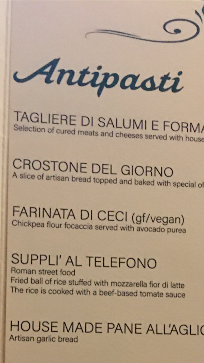 Menu, Blue Velvet Adelaide