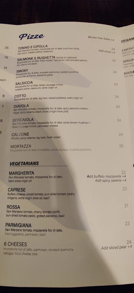 Menu, Blue Velvet Adelaide