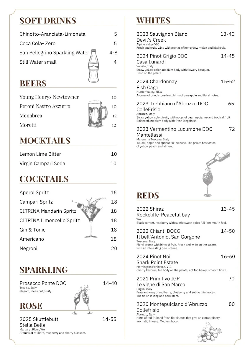 Menu, BETTO deli & cucina