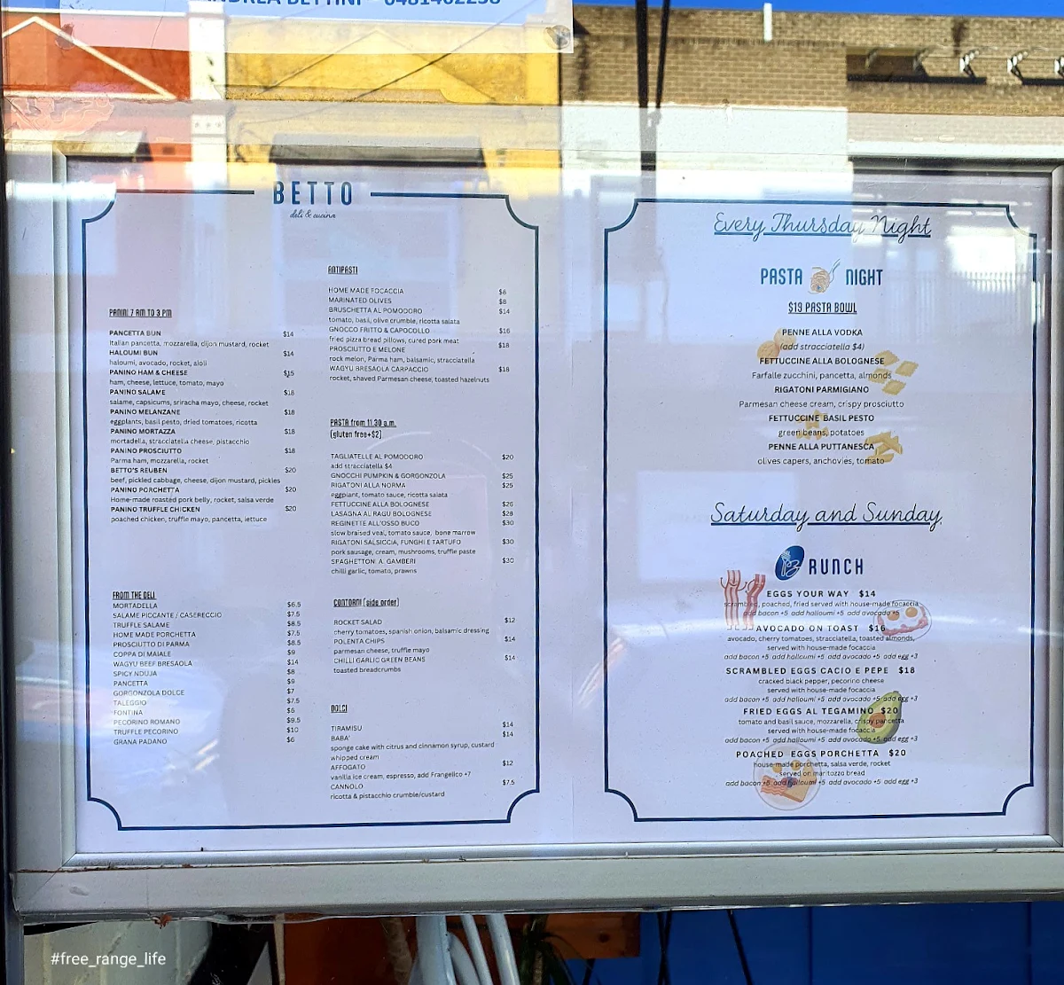 Menu, BETTO deli & cucina