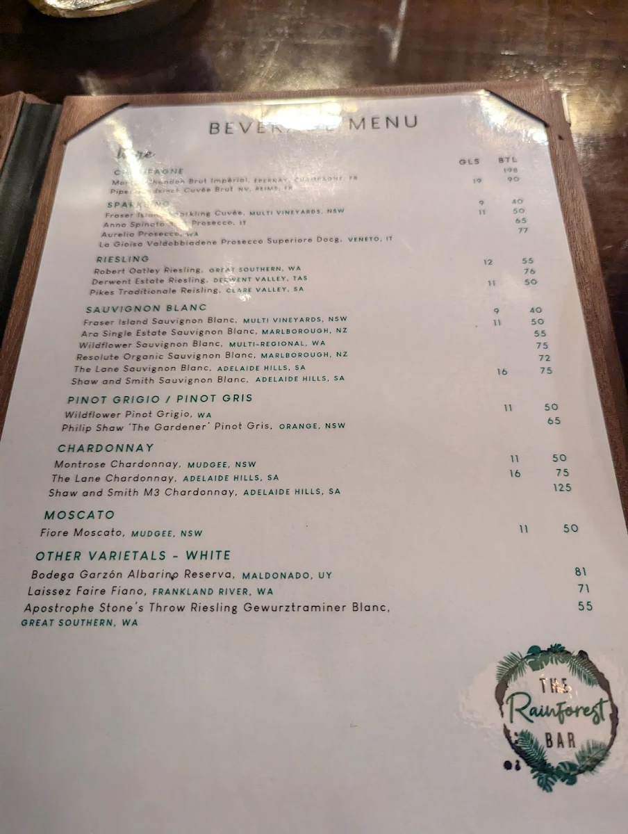 Menu, Dune Restaurant