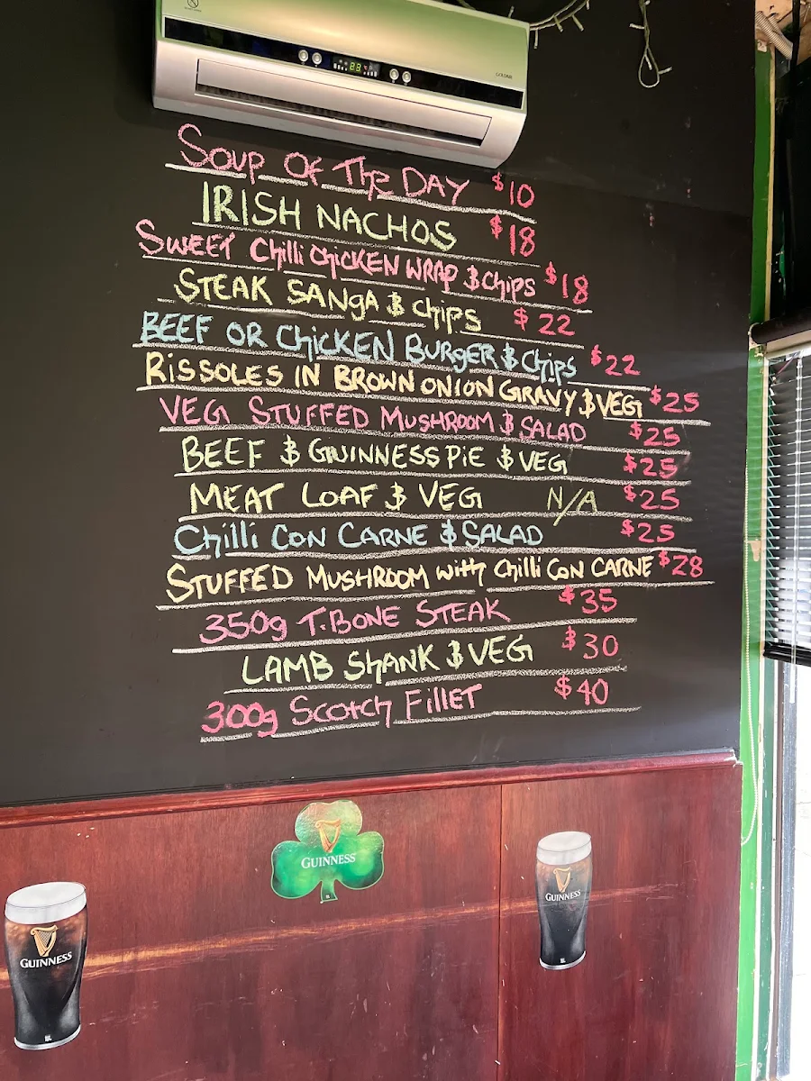 Menu, Paddys Tavern Ferntree Gully