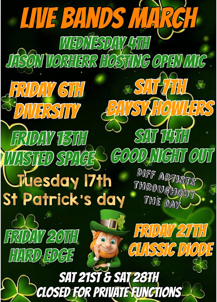 Menu, Paddys Tavern Ferntree Gully
