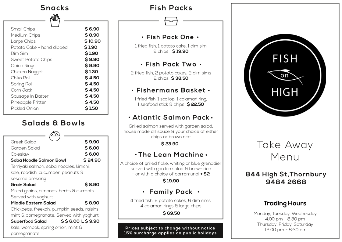 Menu, Fish On High