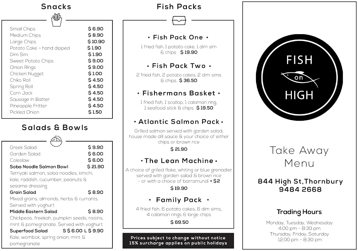 Menu, Fish On High