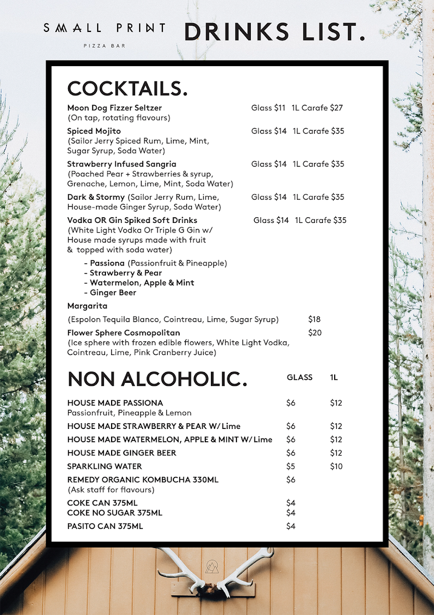 Menu, Small Print Pizza Bar
