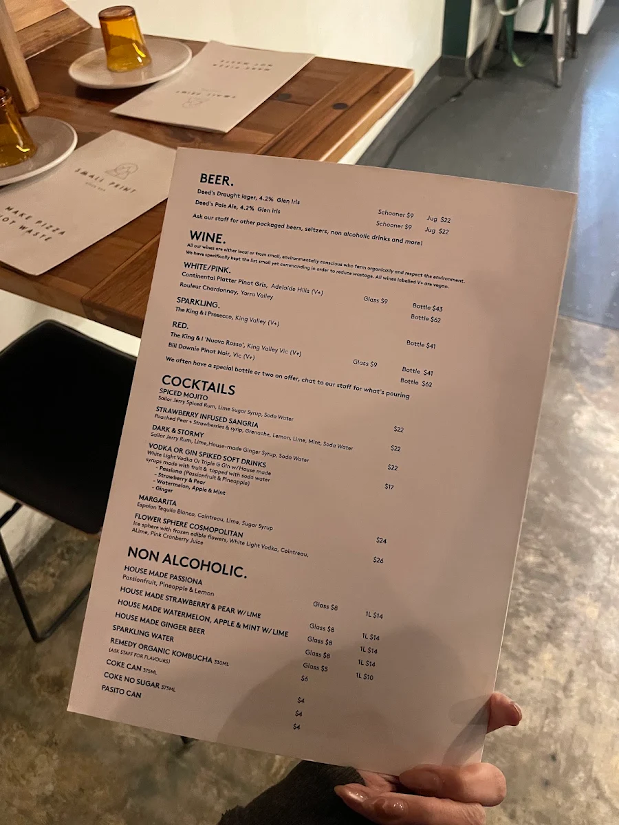 Menu, Small Print Pizza Bar