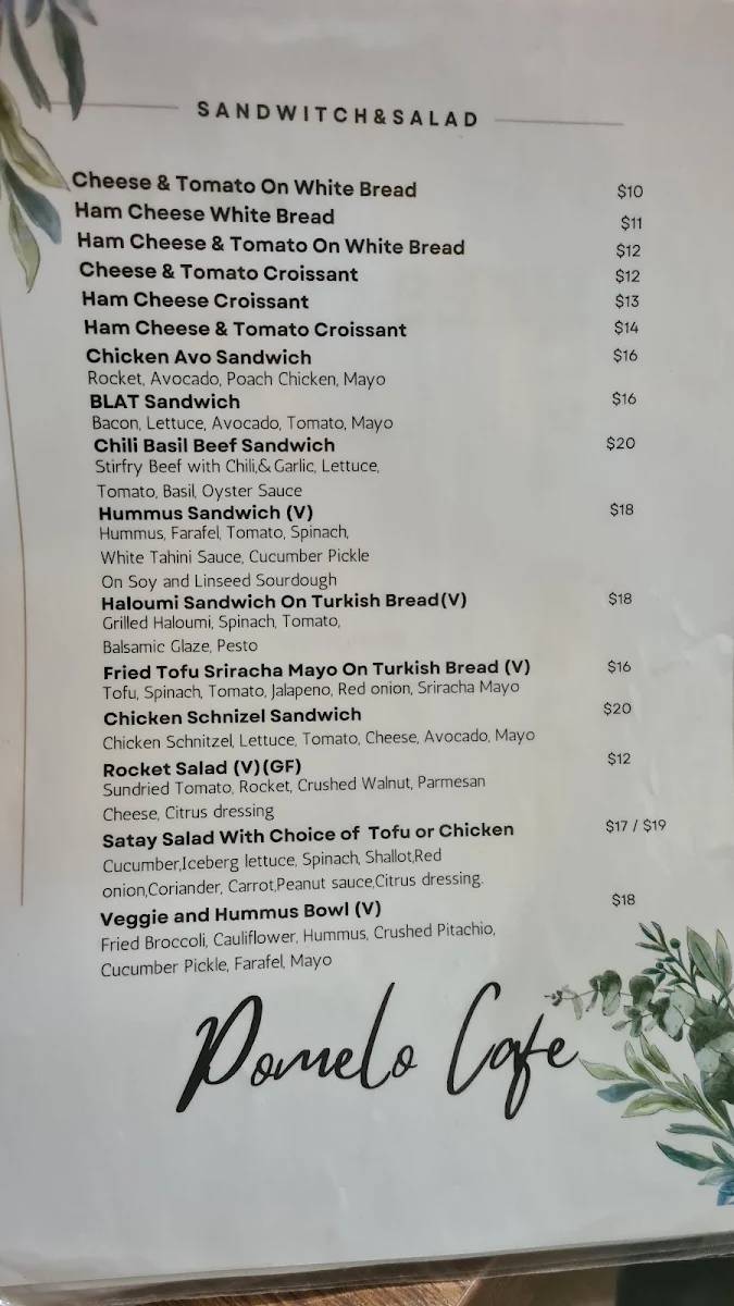 Menu, Pomelo Cafe