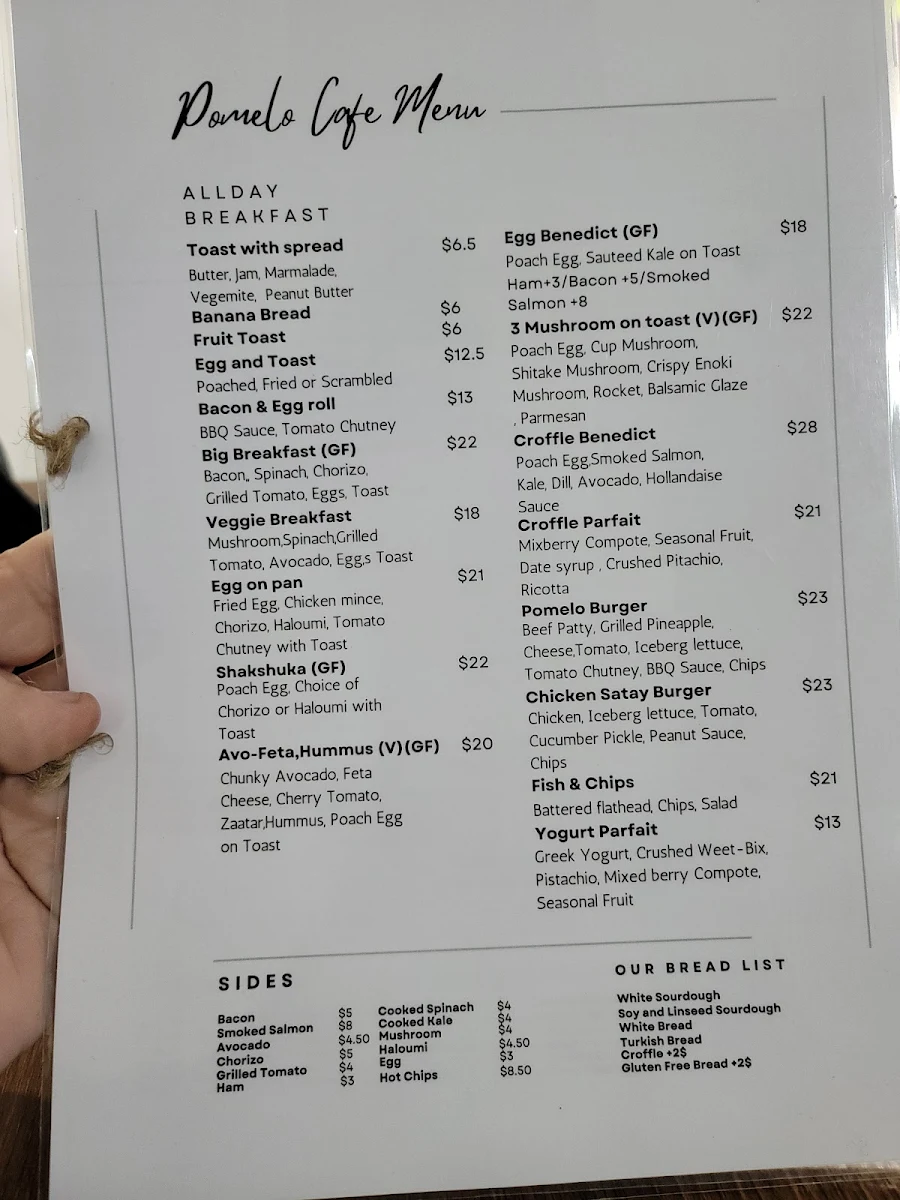 Menu, Pomelo Cafe