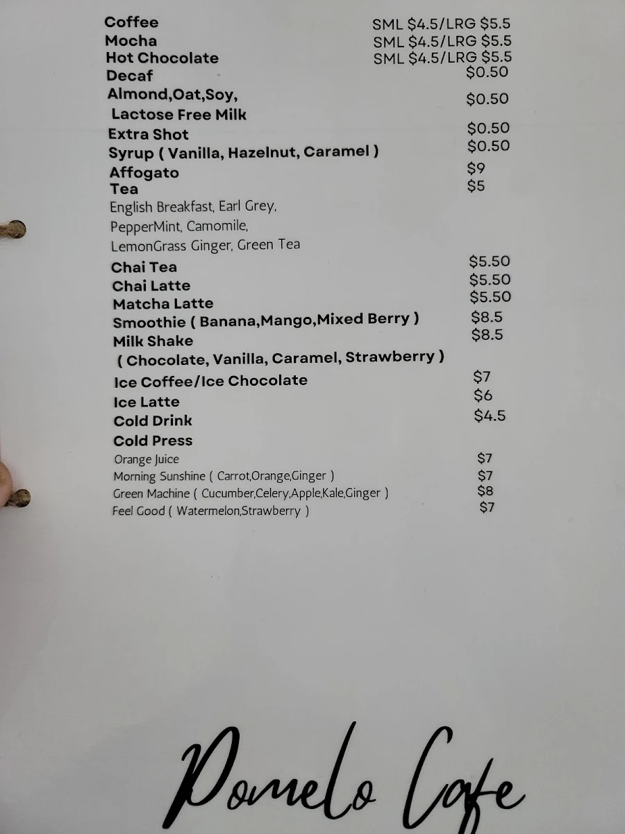 Menu, Pomelo Cafe