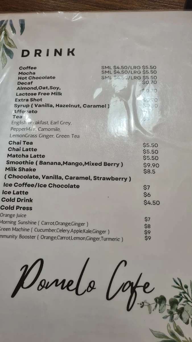 Menu, Pomelo Cafe